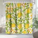 KAIRA Fresh Lemon Shower Curtain with Hooks  72" x 72" Waterproof Fabric Bathroom Curtain, Quick-Drying Easy Clean Fruit & Green Leaves Design