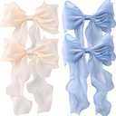 4 PACK Light Blue and Champagne Big Ribbon Hair Bows,Large Hair Accessories,Oversized Long-tail Hair Clips for Women and Girls Hair Styling Accessories.
