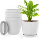 6 Inch Plant Pots, 6 Pack Flower Pots for Indoor and Outdoor Use, Planters with Drainage Holes and Saucers, White