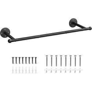 OROPY Industrial Pipe Clothing Rack, Wall Mounted Clothes Rack, Closet Rods For Hanging Clothes, 33" Multi-purpose Hanging Rod for Laundry Room, Bedroom and Closet Storage (1pc-Black)
