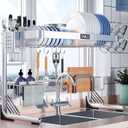 VNKZI Over Sink Dish Drying Rack, 2 Tier Full Stainless Steel Storage Adjustable Length (25.98'' to 36.61'') Kitchen Rack, Multifunctional Expandable Counter Organizer, Space Saver Dish Rack