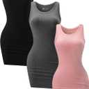3 Pack Summer Dresses for Women 2026 Ribbed Crewneck Tank Top Dress Sleeveless Sundress Basic Bodycon Mini Dress (Small, Black/Gray/Pink)