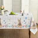 Horaldaily Easter Tablecloth 52x70 Inch Rectangular, Spring Flower Buffalo Plaid Bunny Table Cover for Party Picnic Dinner Decor (Grey)