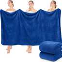 2 Pack 40 x 80 Inch Jumbo Extra Large Bath Sheet Towels Set, Oversized Quick Dry Coral Fleece Absorbent and Soft Lightweight Towels for Christmas, Home, Gym, Travel, Beach (Navy Blue)