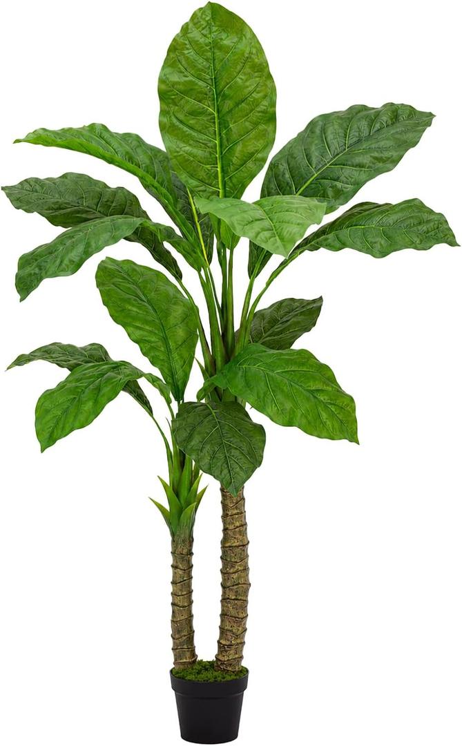 Artificial Banana Tree 6ft Tall Fake Banana Leaf Plant Faux Banana Tree with 15 Leaves Large Silk Tropical Tree for Home Mall Pool Patio Villa Indoor Outdoor Decor