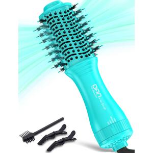Mini Travel Ceramic Blow Dryer Brush for Short to Medium Hair, 2 Inch Oval Styling Hot Air Brush with 3 Heat Settings, Lightweight Volumizing & Smoothing Tool, 120V, Cyan