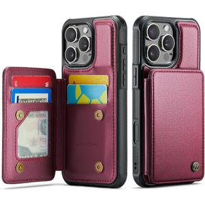 Vinich for iPhone 16 Pro Wallet Case with Card Holder, RFID Blocking Credit Slots Kickstand Shockproof Phone Cover Fit for iPhone 16 Pro 6.3" Wine Red