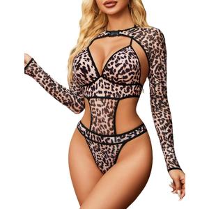 Avidlove Rave Outfits for Women Festival Sexy Lingerie Bodysuit Buckle Shrug Crop Top Set, M