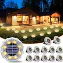 Solar Ground Lights 12 Pack Waterproof Outdoor LED Solar Garden Lights Bright Solar Powered Disc Light In-Ground Landscape Lighting for Patio Pathway Walkway Driveway, Warm White