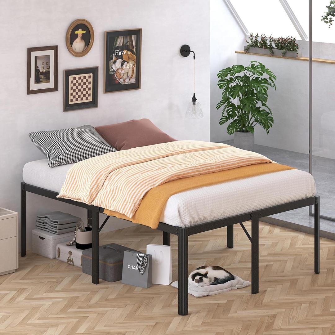 Likelalaso 24 Inch High Full Bed Frame with Rounded Corner, Heavy Duty Metal Bed Frame Full Under-Bed Storage Space, No Box Spring Needed, Noise Free, Easy Assembly, Black