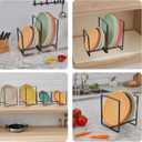 CEYAZYE 4 Pack Plate Holder Organizer for Cabinet Space Saver, Metal Dinner Dish Storage Rack, 2 Sizes Kitchen Storage Display for Plates, Pots, Pans, Cutting Boards, Black