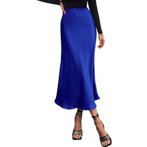 BTFBM 2025 Womens Summer Fall Long Satin Skirt Silk Elegant High Waist Cocktail Party Wedding Flowy A-Line Midi Skirts, S