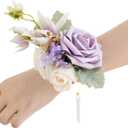 Ling's Moment 6pcs Wedding Wrist Corsage Artificial Flowers, Girl/Mother Homecoming Prom Corsages Wristlet Dcor, etc. Lilac Lavender Purple