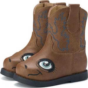 Rollda Baby Cowboy Boots Toddler Cowgirl Boots Infant Western Boots Round Toe (Brown)