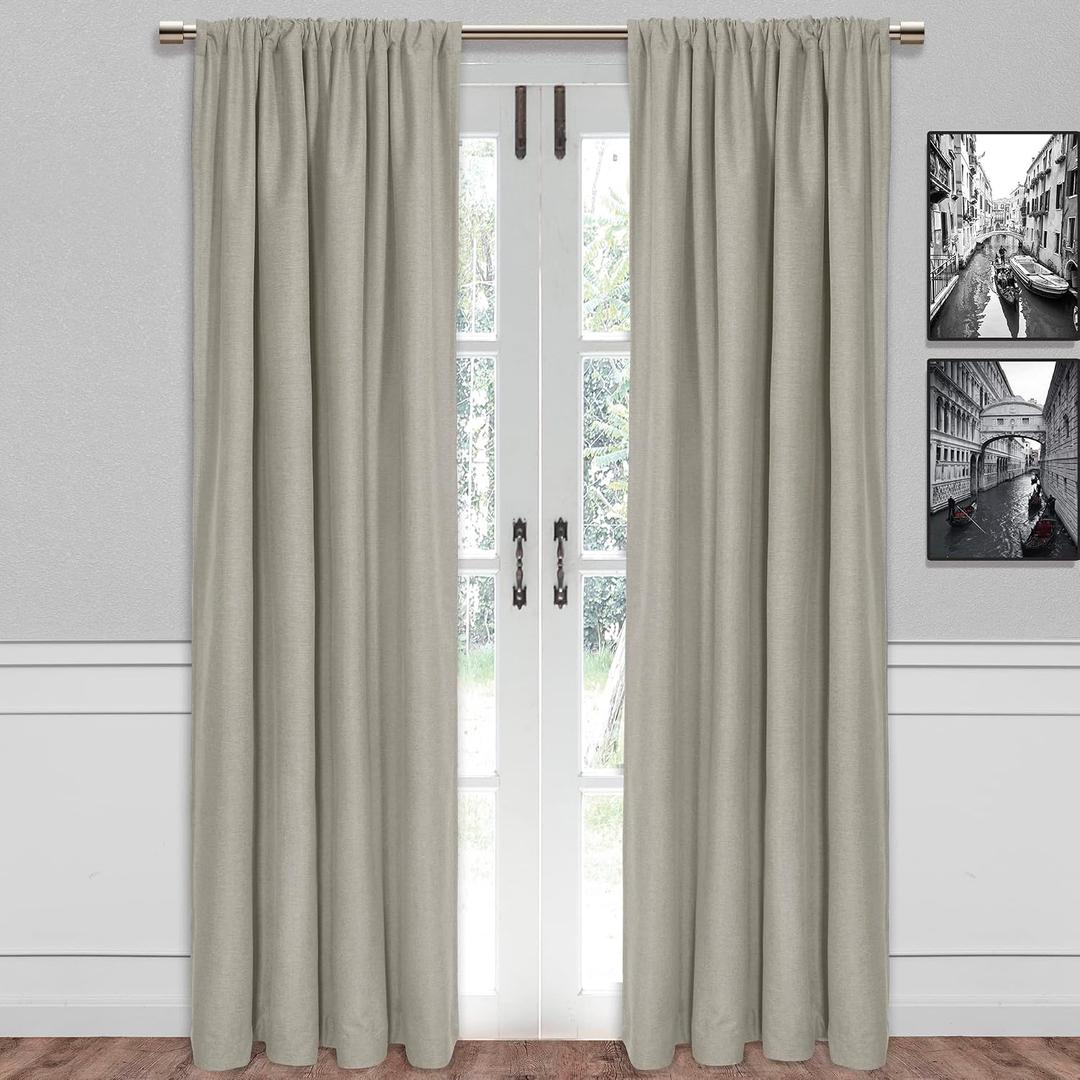 SUN+BLK Bradley Total Blackout Curtain Textured Thermal Insulated 1 Panel with Rod Pocket, Khaki, 52x84, Wide Width