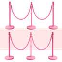 Velvet Pink Stanchion Set – 6 Stanchion Posts and 4 Pink Ropes Crowd Control Rope Safety Barriers Kit for Events Weddings Red Carpet Poles Ropes Set
