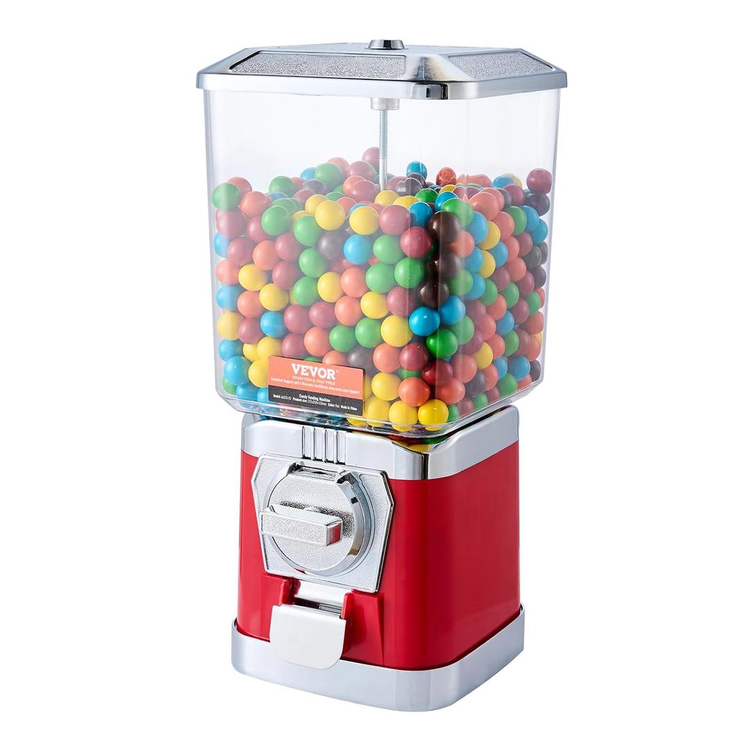 VEVOR Gumball Machine for Kids, 17"H Home Candy Vending Machine, PC Gumball Dispenser, Bubble Gum Machine for Game Stores, Coin Operated Gumball Bank for Toy Capsules Bouncy Balls Candy, Red