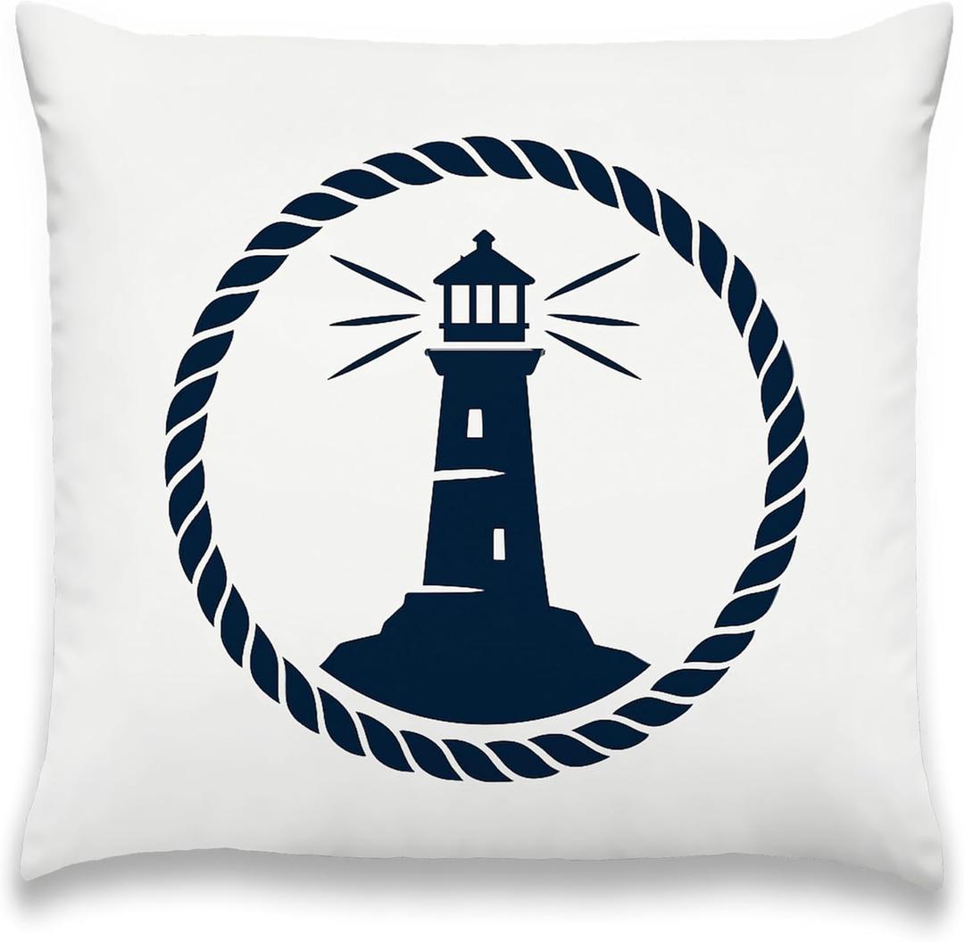 Nautical Lighthouse Throw Pillow Covers Decor Gifts for Coastal Lovers, Navy Rope Icon Decorative Decor Pillows Covers for Couch Sofa Bedroom, Minimal 18x18 Pillow Cover Cases