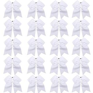 Hipcheer 20pcs 8" Large White Cheer Bows for Girls, Hand-made Grosgrain Ribbon Hair Accessories for Teen Girls Softball Cheerleader Sports (White)