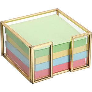 BTSKY Golden Glass Sticky Note Holder for 3x3 Inch Sticky Notes, Elegant Post It Note Dispenser with Non-Slip Pads Clear Notepad Holder for Desk Organization Planning, Home Office Decor, 4 Pac