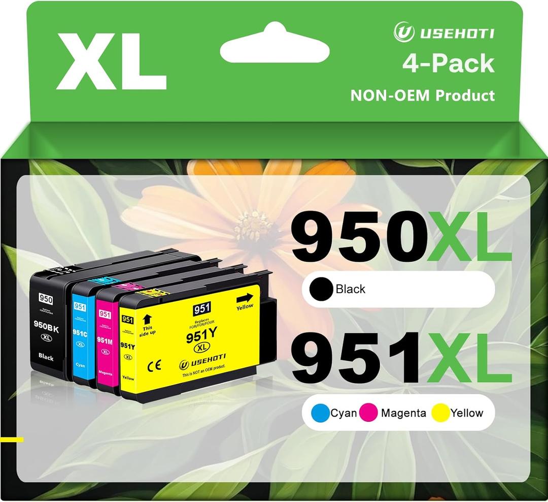 950XL 951XL Compatible for 950 951 Ink Cartridges Combo Pack Work with OfficeJet Pro 8600 8610 8620 8100 8630 8660 8640 8615 8625 251DW 276DW (Black Cyan Magenta Yellow, 4 XL Pack)