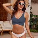 LookbookStore Bikini Tops for Women Modest Bathing Suit Padded Adjustable Ruched Sporty Cropped Tankini Swim Top Only (L)