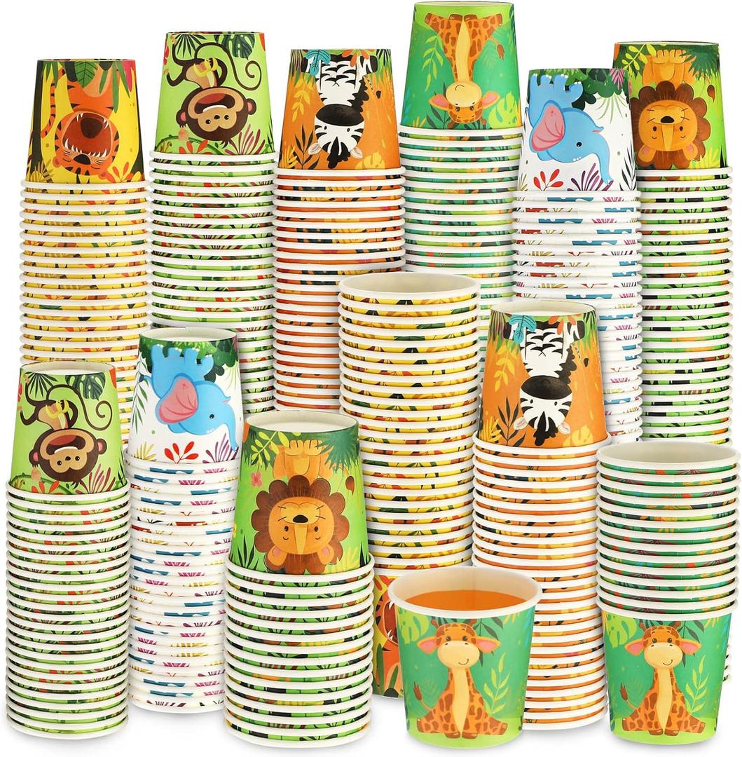 Amyhill 300 Pack 5 oz Cups for Kids Animals Paper Cups Disposable Cups Small Bathroom Cups Mini Mouthwash Cup Bulk for Christmas Party, Picnic(Animal)