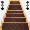 Stair Treads for Wooden Steps - 15 Pcs, 8x30 In Carpet Stairs Runner Indoor Non-Slip Mats for Kids, Elders and Pets (Cube Brown)