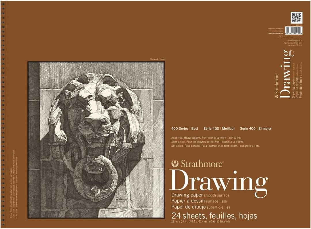 Strathmore 400 Series Wire Bound Drawing Pad, 80 lb. Smooth Paper, 18 X 24 inches, Cream, 24 Sheets (400-108)