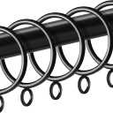 42 Pack Curtain Rings with Eyelet 1.5" Inner Diameter,Metal Drapery Ring Fits up to 1.25" Drapery Rod,Glide Smoothly Curtain Rod Rings,Strong Vintage Decorative Rustproof Curtain Hooks (Black)