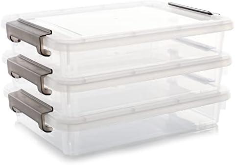 Citylife 3 PCS Plastic Storage Bins with Latching Lids Portable Project Case Clear File Box Stackable Storage Containers for Organizing A4 Paper, Photo, Document, Scrapbook