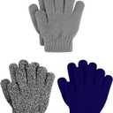 Cooraby 3 Pairs Kid's Winter Gloves Thick Warm Knitted Gloves Children Cold Weather Gloves (6-12 Years, Black and White, Navy, Grey)