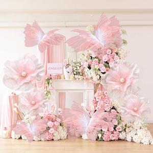 Cinnvoice 8 Pcs Large Butterfly Flower Decorations 20 Inch 12 Inch 3D Giant Silk Butterfly Big Flower Mariposas Grandes para Decoracion for Wedding Backdrop Birthday Party(Pink)