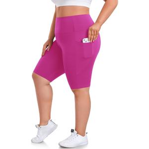 we fleece Plus Size 8" Biker Shorts with Pockets - High Waisted Spandex Yoga Shorts for Women, Workout Gym Cycling Athletic (4X-Large, Pink)