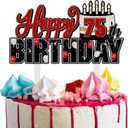 LINGTEER Happy 75th Birthday Red Acrylic Cake Topper,Red Theme Birthday Cheers to 75 Years Old Party Cake Decorations Gift Sign.