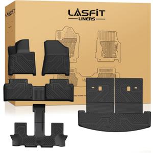 Lasfit Floor Mats & Backrest Mats & Cargo Mat for Hyundai Santa Fe 2026 2025 2024 (Fit Gas & Hybrid), All Weather TPE Custom Fit Floor Liners for Santa Fe Full Set Car Mats Accessoires, Black