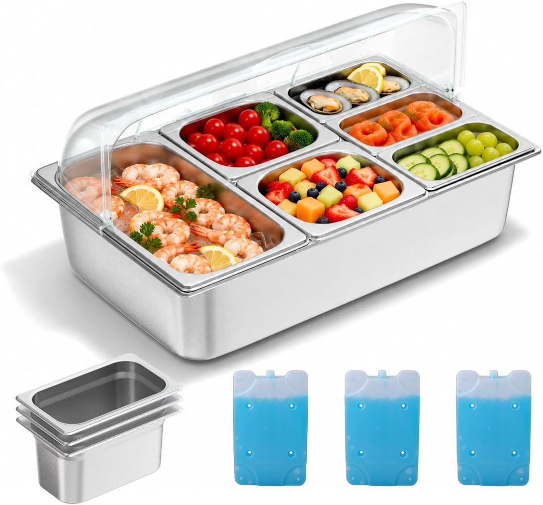 Countertop Food Serving Display Container, Cold Food Buffet Server, Salad Bar Buffet Station for Home & Cold Serving Trays for Parties, Restaurant or Kitchen (9 Pans 3 Sizes)