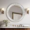 Round Mirror 24 Inch European Style Beaded White Mirror Decorative for Wall