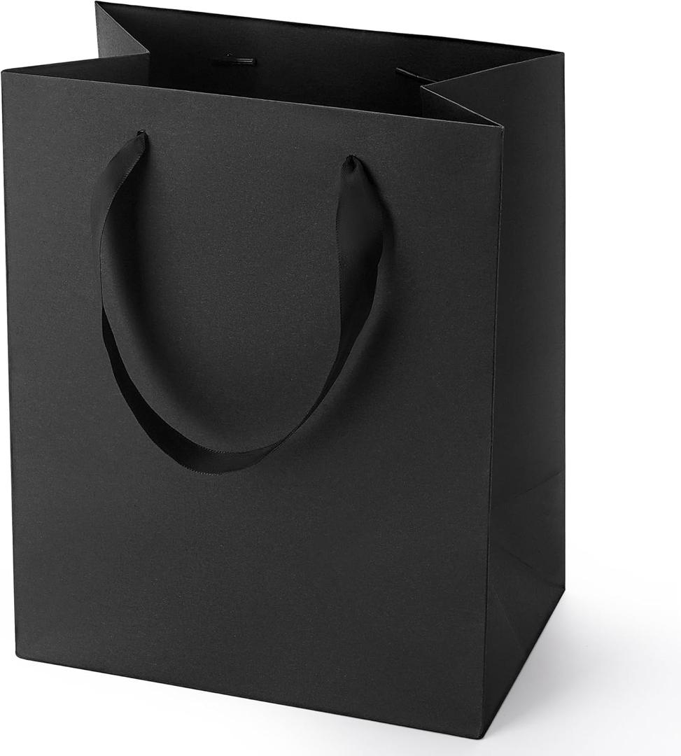 MOXARYSU Black Gift Bags With Handles: 8x5x10 Inch 5pcs Black Paper Bags Medium Bulk For Party Shopping Birthday Wedding (M-5)