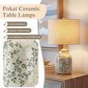 Tellingyou 2 Pcs 21" Vintage Green Ceramic Lamp with Beige Linen Shade Farmhouse Modern Table Lamp Ice Cracked Rose Floral for Bedroom Living Room Office Dorm Desk Table Rocker, Bulbs Not Included