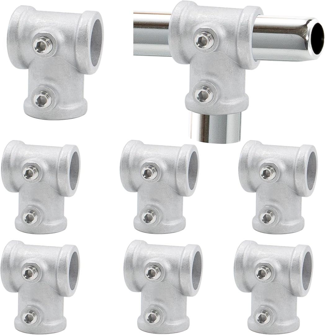 8 PCS 1/2'' 3-Way Pipe Fitting Connector, Aluminum Alloy T-Shape DN15 Tube Industrial Connector Accessory for DIY Building Chairs, Shelving, Vintage Pipe Furniture