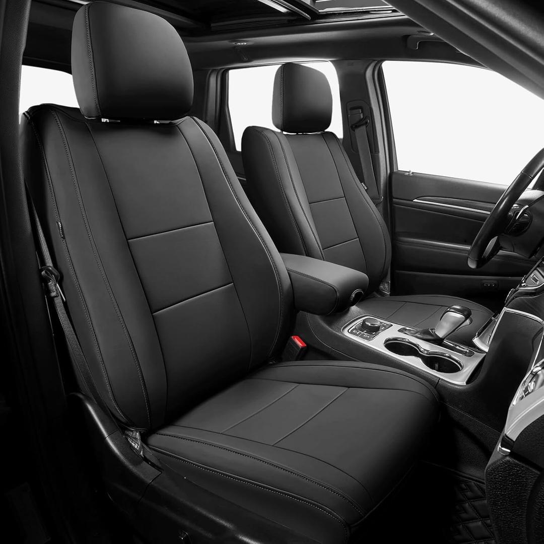 FREESOO for Jeep Grand Cherokee Seat Covers 2011-2021, Leather Car Seat Covers, Luxury Waterproof Seat Covers for Cars, Automotive Cushion Protector Accessories - Front Seats Black