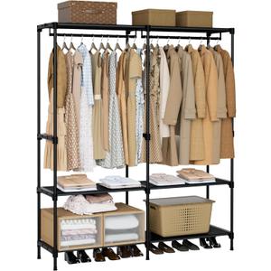 CASAMAYA Clothes Rack, Portable Closet, 54.3 Inch Large Capacity Wardrobe Closet, Clothes Storage Organizer with Shelves and 2 Hanging Rods, Easy to Assembly, Black PCT002B01