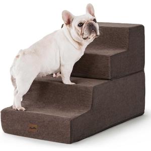 Made4Pets Dog Steps for Bed, Extra Wide Dog Stairs for High Bed Couch Sofa, 35D Foam Pet Steps for Small Dogs and Cats(Up to 40lbs), Non-Slip Bottom Pet Stairs, Brown, 4 Steps (28"x16"x18"H)