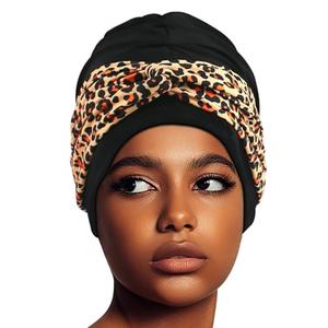 Swim Turban Waterproof Silicone Lined Swim Cap for Braids and Dreadlocks Long Hair Swim Caps for Women Youth - Large Swim Caps, Large, Leopard