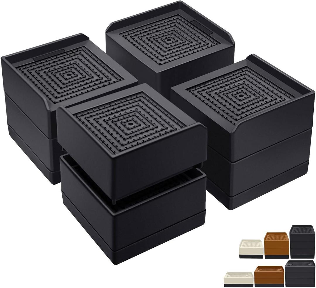 ANNKUT Bed Risers 3 inch Heavy Duty,Furniture Risers for Desk Table Sofa Couch Lifts to 1.5 or 3 inch, Square Adjustable Risers Blocks, Support Up to 1,300 Lbs4 Pack-Black