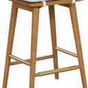 Nathan James Barker Counter Height Solid Wood Barstool with Upholstered Cushion, Backless Island Stool with Rubberwood Legs and Natural Textured Linen Upholstery for Kitchen, Brown/White, 1 Pack