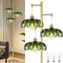 ZECOXOL Gold Floor Lamps for Living Room Bedroom-3 Light Glass Floor Lamp with Three Led Bulb,Mid Century Standing Lamp Vintage Brass Tall Lamp Tree Floor Lamp for Bedroom Corner (5.85inch, gold-green-Dragonfly)
