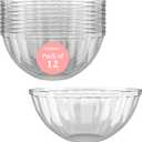 Prestee Clear Plastic Serving Bowls, 48 Oz. 12 Pack - Round Disposable Bowls, Punch, Party, Chip Bowl Containers - for Candy, Salads, Parties, & Serving Food - Large Salad Bowl Dish for Eating