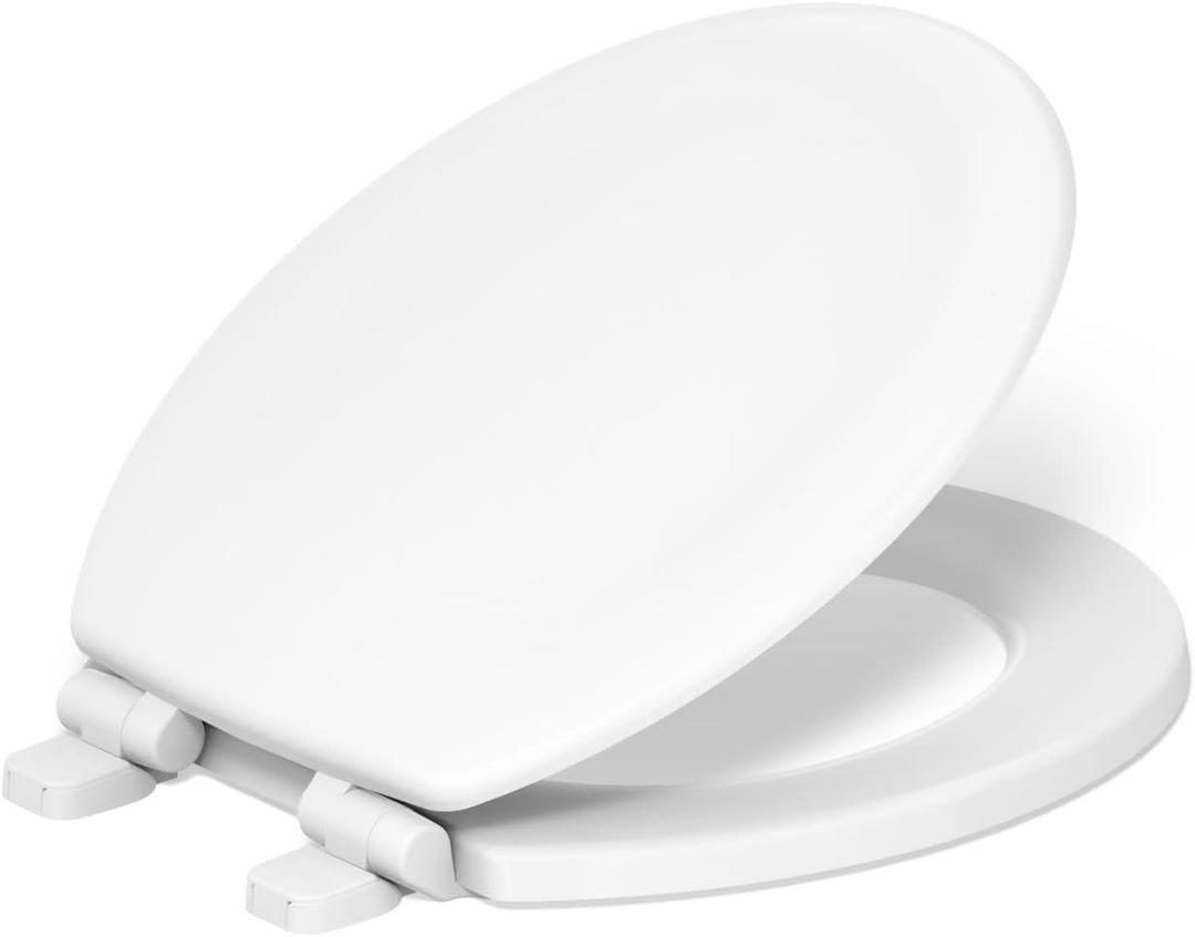 KOHLER Stonewood Quiet-Close, Round Toilet Seat Soft Close, Durable Wood, Easy Installation, Universal Fit, Home Essentials, White Finish, K-20467-0